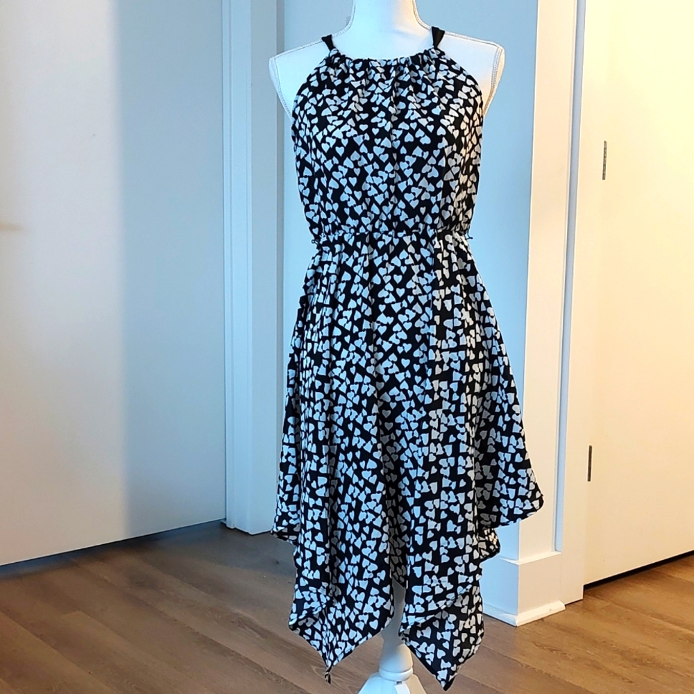 Black & White Novelty Heart Dark-Fairy Day-Dress Lightweight Bow Whimsygoth